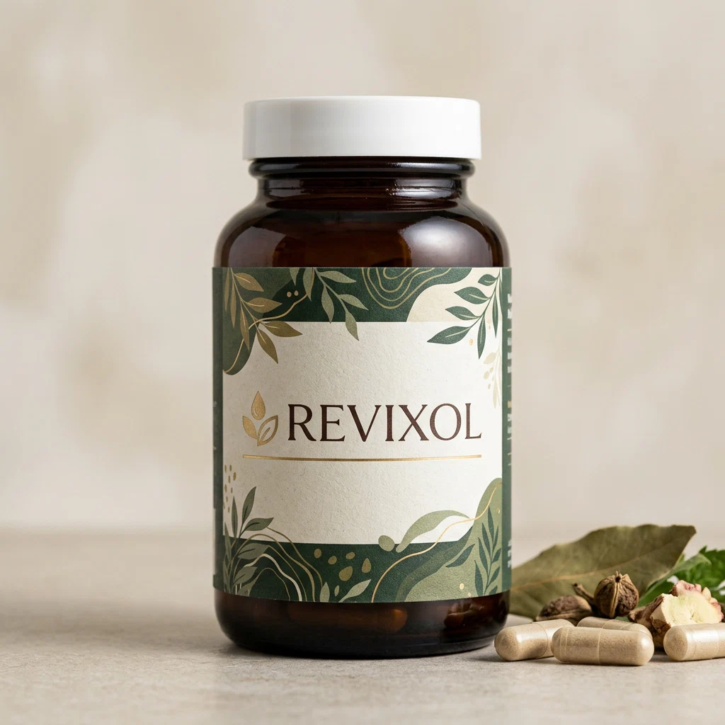 Revixol kosttilskud - mørkebrun beholder med orange etiket